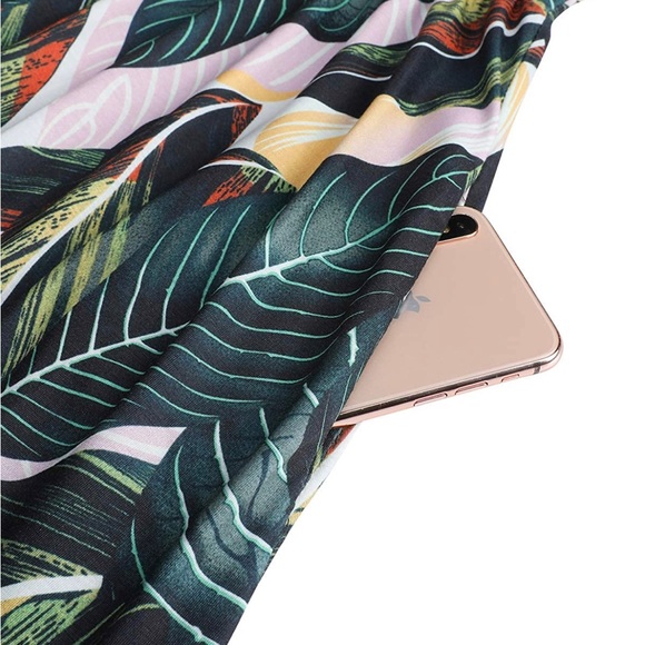 VOTEPRETTY Womens Summer Floral V Neck Tie Front Spaghetti Strap Dress -Pockets - Picture 3 of 5